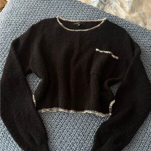 Blue Blush Sweater with White Trim